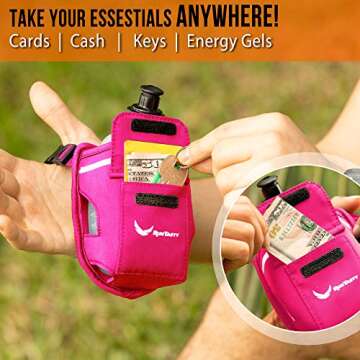 2-in-1 Running Fun Pink Handheld 12 Oz Water Bottle & Belt Add-on – Strap to Hand or Slide on Belt – Waterproof Pocket for Money, Key, ID – Maximize Your Time, Freedom & Health