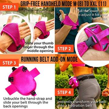 2-in-1 Running Fun Pink Handheld 12 Oz Water Bottle & Belt Add-on – Strap to Hand or Slide on Belt – Waterproof Pocket for Money, Key, ID – Maximize Your Time, Freedom & Health