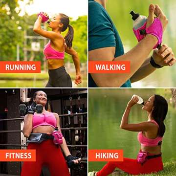 2-in-1 Running Fun Pink Handheld 12 Oz Water Bottle & Belt Add-on – Strap to Hand or Slide on Belt – Waterproof Pocket for Money, Key, ID – Maximize Your Time, Freedom & Health