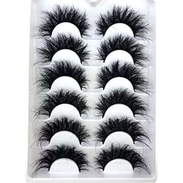 HBZGTLAD 6 Pairs Fluffy False Eyelashes Natural Faux Mink Strip 3D Lashes Pack (SR-1)