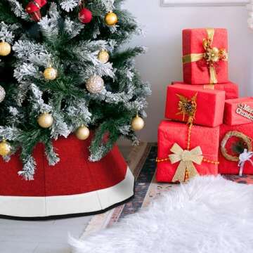 Red Christmas Tree Collar Xmas Tree Skirt Ring Stand Base Cover for Home Office Store School Christmas Tree Holiday Party Decor Supplies