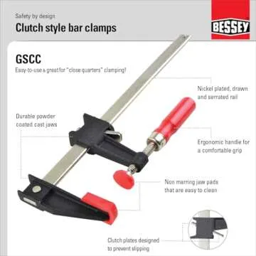 Bessey BESSEY GSCC4PK-C Clamp Set for Woodworking, F-style with Wood Handle, Replaceable Pads, 2 x 6 In and 2 x 12 In, 600 lb, Red/Black/Silver