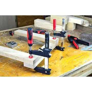 Bessey BESSEY GSCC4PK-C Clamp Set for Woodworking, F-style with Wood Handle, Replaceable Pads, 2 x 6 In and 2 x 12 In, 600 lb, Red/Black/Silver