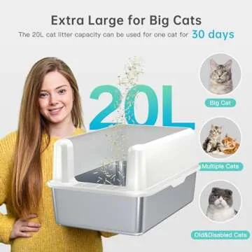 WoofiGo Stainless Steel Cat Litter Box with Lid, XL Metal Litter Box for Big Cats, Extra Large Litter Box with High Sides, Never Absorbs Odors, Non-Sticky, Easy Clean, Anti-Urine Leakage, with Scoop