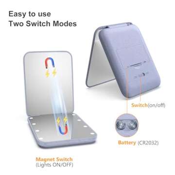 Kintion Wheat Straw Pocket Mirror, 1X/3X Magnification Travel Mirror for Purse, Lighted Plastic Fiber Mirror, Folding Handheld Mirror, Small Lighted Compact Mirror for Gift, Purple