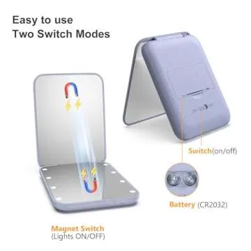 Kintion Wheat Straw Pocket Mirror, 1X/3X Magnification Travel Mirror for Purse, Lighted Plastic Fiber Mirror, Folding Handheld Mirror, Small Lighted Compact Mirror for Gift, Purple