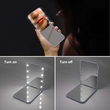 Kintion Wheat Straw Pocket Mirror, 1X/3X Magnification Travel Mirror for Purse, Lighted Plastic Fiber Mirror, Folding Handheld Mirror, Small Lighted Compact Mirror for Gift, Purple