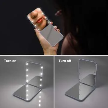 Kintion Wheat Straw Pocket Mirror, 1X/3X Magnification Travel Mirror for Purse, Lighted Plastic Fiber Mirror, Folding Handheld Mirror, Small Lighted Compact Mirror for Gift, Purple