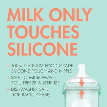 Boon Nursh Reusable Silicone Pouch Baby Bottles - Slow Flow Nipple - Baby Feeding Essentials - Mint ...