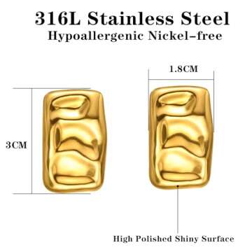 ENVYOU Geometric Rectangle Gold Stud Earrings Irregular Hammered Chunky Statement Square Earrings for Women Trendy (Gold Rectangle B)