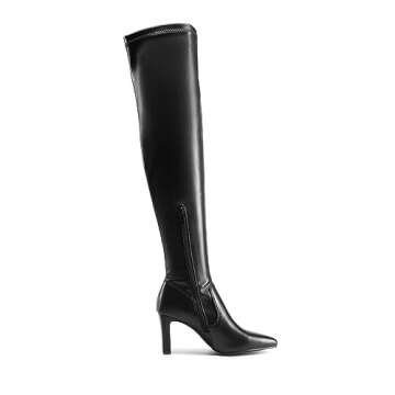 DREAM PAIRS Women's Sdob2303w Over The Knee Stretch Thigh High Boots Chunky High Heels Pointed Toe Long Fall Boots, Black Pu, Size 6