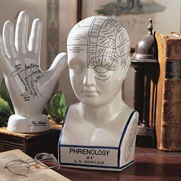Design Toscano SP020 Full Size Phrenology Head Bust Fortune Telling Statue, 12 Inch, Porcelain, White