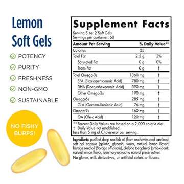 Nordic Naturals ProOmega 3-6-9, Lemon Flavor - 120 Soft Gels -1360 mg Omega-3 - EPA & DHA with Added...