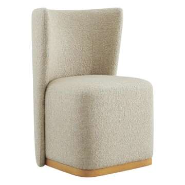 CHITA Upholstered Rolling Dining Chair on Casters Set of 2, FSC Certified Modern Fabric Dining Chair with Casters, Boucle Dining Chairs for Reading Room Waiting Room Kitchen Dining Room, Oatmeal