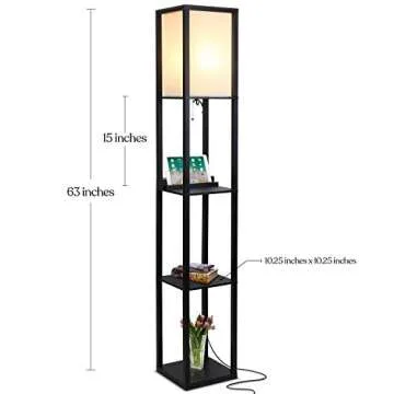 Brightech Maxwell – Modern Shelf Floor Lamp with USB Ports, Wireless Charging & Outlet – Versati...