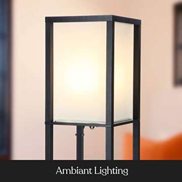 Brightech Maxwell – Modern Shelf Floor Lamp with USB Ports, Wireless Charging & Outlet – Versatile Corner Display and Lamp with Shelves, Storage Solution for Living Room, Office, Bedroom – Black