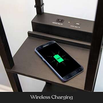 Brightech Maxwell – Modern Shelf Floor Lamp with USB Ports, Wireless Charging & Outlet – Versatile Corner Display and Lamp with Shelves, Storage Solution for Living Room, Office, Bedroom – Black