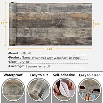 VEELIKE Weathered Grey Wood Contact Paper for Easy Home Makeover