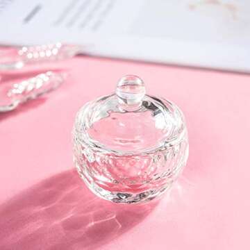 1 Piece Nail Art Glass Acrylic Dappen Dish Nail Dappen Cup Nail Art Acrylic Crystal Glass Dish Cup Liquid Powder Crystal Cup Glassware Tools with Lid for Mixing Liquid Powder, Transparent