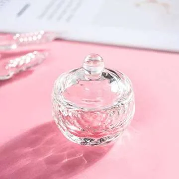 1 Piece Nail Art Glass Acrylic Dappen Dish Nail Dappen Cup Nail Art Acrylic Crystal Glass Dish Cup Liquid Powder Crystal Cup Glassware Tools with Lid for Mixing Liquid Powder, Transparent