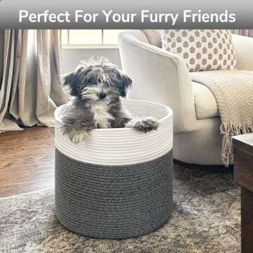 Goodpick Large Cotton Rope Basket 15.8"x15.8"x13.8"-Baby Laundry Basket Woven Blanket Basket Nursery Bin, Gray