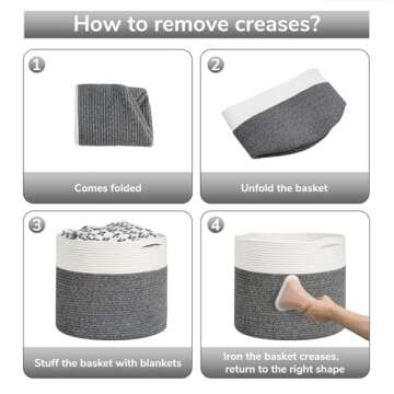 Goodpick Large Cotton Rope Basket 15.8"x15.8"x13.8"-Baby Laundry Basket Woven Blanket Basket Nursery Bin, Gray