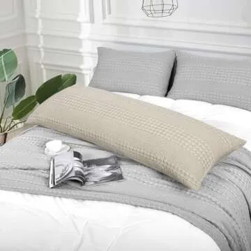PHF 100% Cotton Waffle Body Pillowcase with Zipper, 1 Pack 20" x 54" Soft Skin-Friendly Pillow Sham, No Filling, Aesthetic Woven and Breathable Waffle Weave Body Pillow Cover for Bed, Oatmeal