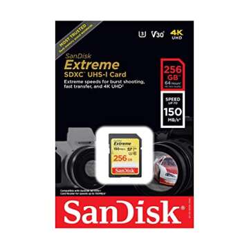 SanDisk 256GB Extreme SDXC UHS-I U3 Memory Card, Up to 150MB/s Read Speed