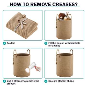 YOUDENOVA Jute Rope Laundry Hamper Basket, 58L Tall Woven Collapsible Baskets for Blanket Organizing Clothes Hamper for Laundry Bedroom Storage