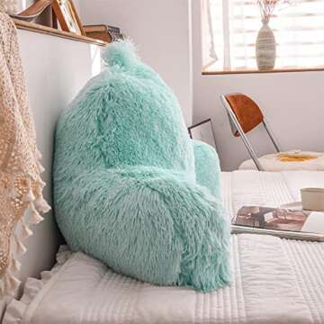 A Nice Night Faux Fur Reading Pillow Bed Wedge Children Backrest with Arms Back Support for Sitting Up in Bed/Couch