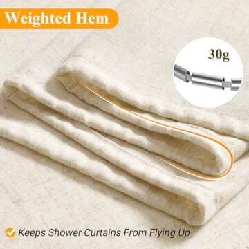 Naturoom Extra Wide Linen Shower Curtain 108x72 for Clawfoot Tub Country Boho Farmhouse Bath Decor Beige Shower Curtains for Bathroom Neutral Cloth Weighted Textured Fabric Bath Curtain, 108 Inch