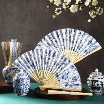 Roowest 50 Pcs Chinese Style Folding Fans with Bags