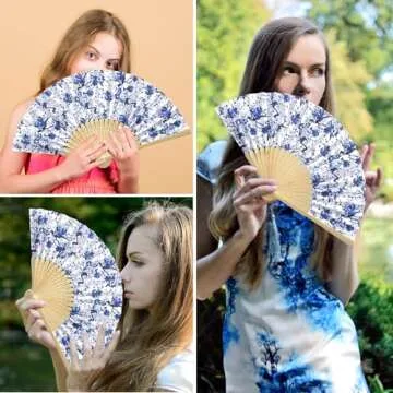 Roowest 50 Pcs Chinese Style Folding Fans with Bags