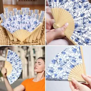 Roowest 50 Pcs Chinese Style Folding Fans with Bags