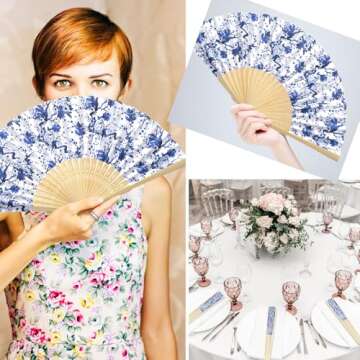 Roowest 50 Pcs Chinese Style Folding Fans with Bags