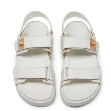 GOUPSKY Womens Adjustable Summer Beach Sandals Comfortable Arch Support Shoes Casual Wide Flat Sandals White 8