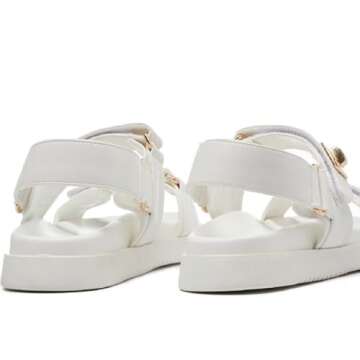 GOUPSKY Womens Adjustable Summer Beach Sandals Comfortable Arch Support Shoes Casual Wide Flat Sandals White 8