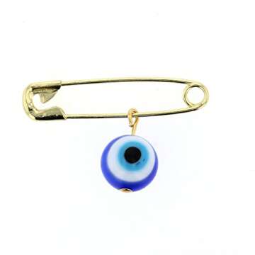 DIAMOND JEWELRY NY Evil Eye, Glass Evil Eye Charm with Safety Pin to Hook (Brass)