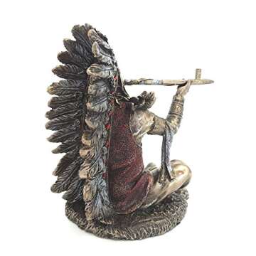Native American Indian Chief Smoking Peace Pipe Statue Sculpture Figurine