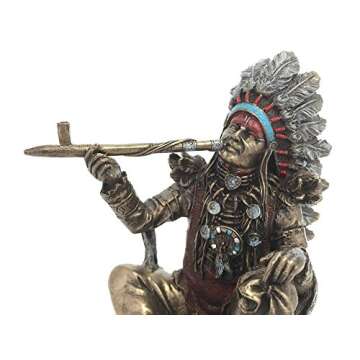 Native American Indian Chief Smoking Peace Pipe Statue Sculpture Figurine