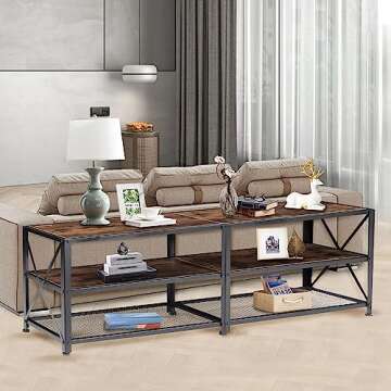 BETTAHOME TV Stand for Up to 70 Inch TVs, Accent 3 Tier TV Console Table for Living Room, Media Center, Steel Frame, Rustic Brown and Black
