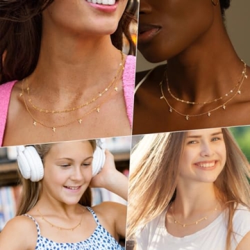 Poxtex Dainty Gold Cross Necklace for Women