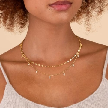 Poxtex Dainty Gold Cross Necklace for Women