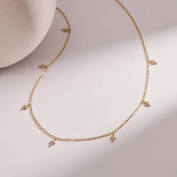 Poxtex Dainty Gold Cross Necklace for Women