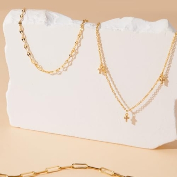 Poxtex Dainty Gold Cross Necklace for Women