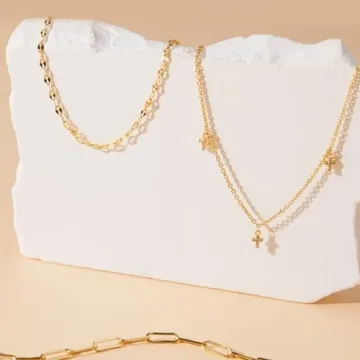 Poxtex Dainty Gold Cross Necklace for Women