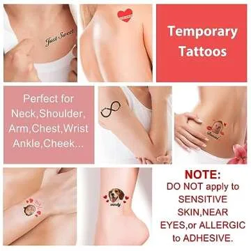 Custom Temporary Tattoos Personalized Tattoos with Photo Face Name Logo Customized for Adults Kids Women Men Gift Wedding Birthday Xmas Bachelorette Party Graduation Decor Text