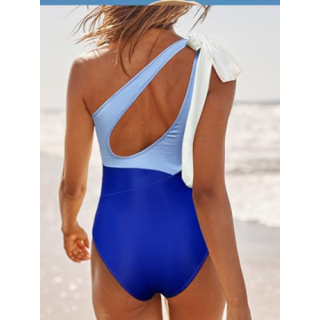 BIKINX Sexy One Piece Swimsuit for Women One Shoulder Bathing Suit Tummy Control Cutout Bow Tie Monokini