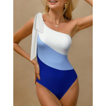 BIKINX Sexy One Piece Swimsuit for Women One Shoulder Bathing Suit Tummy Control Cutout Bow Tie Monokini