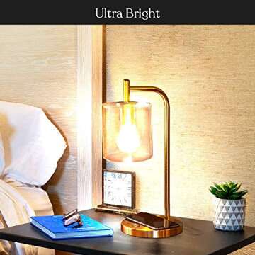 Brightech Elizabeth Table Lamp with Wireless Charging Pad and USB Port, Bedside Reading Lamp, Vintage Brass Gold Desk Lamp, Nightstand Lamp with LED Bulb for Bedroom, Living Room, Office